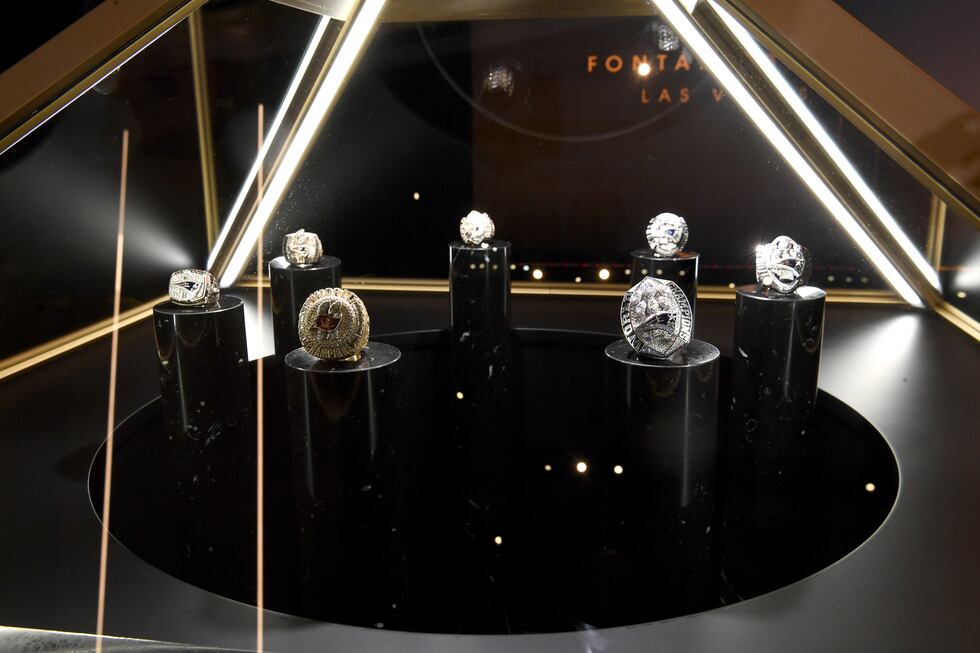 Tom Brady's seven Super Bowl rings on display in the Hall of Excellence at Fontainbleau.