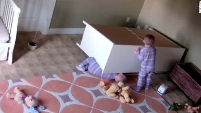 Family cautions dangers of unsecured dressers after close call involving twin toddlers